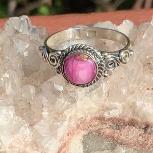 BOUTIQUE KINGMAN PINK DAHLIA TURQUOISE 925 RING, 8